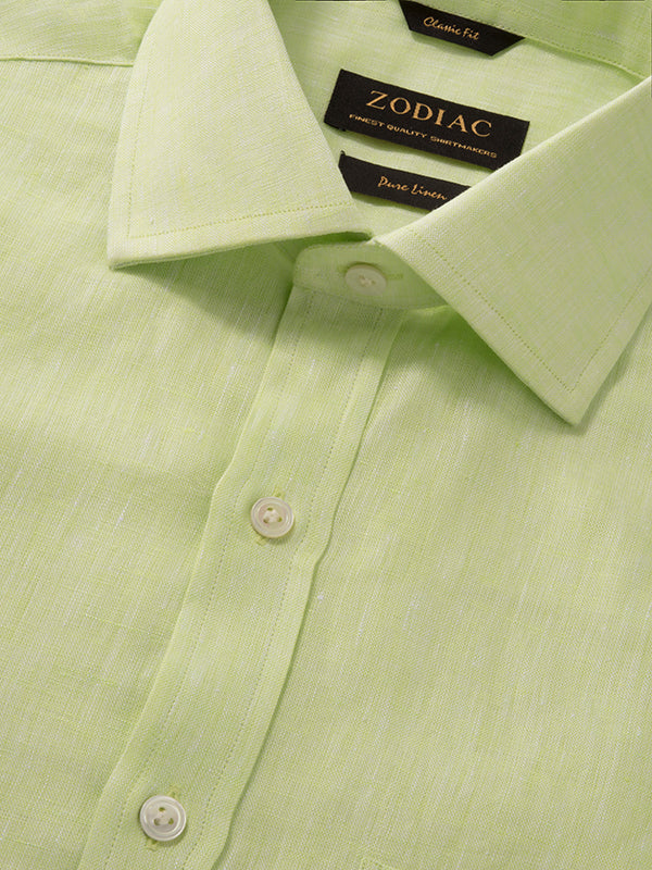 Positano Lime Solid Full Sleeve Classic Fit Semi Formal European Flax Linen Shirt