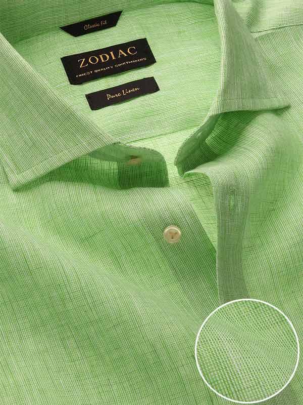 Positano Mint Solid Full Sleeve Single Cuff Classic Fit Semi Formal French Flax Linen Shirt