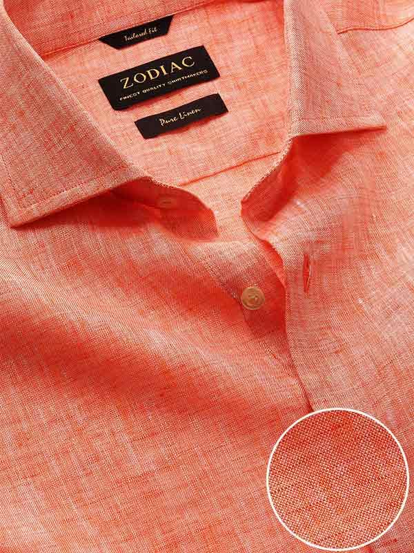 Positano Orange Solid Full Sleeve Single Cuff Tailored Fit Semi Formal French Flax Linen Shirt