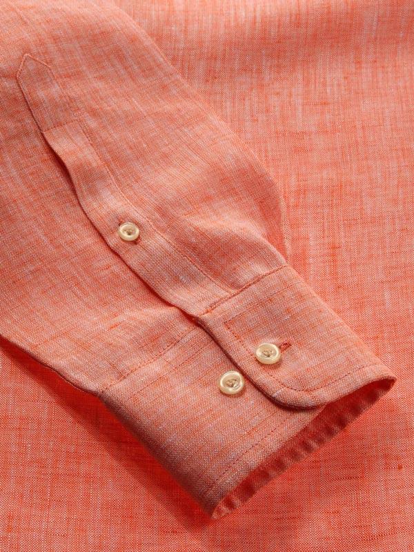 Positano Orange Solid Full Sleeve Single Cuff Tailored Fit Semi Formal French Flax Linen Shirt