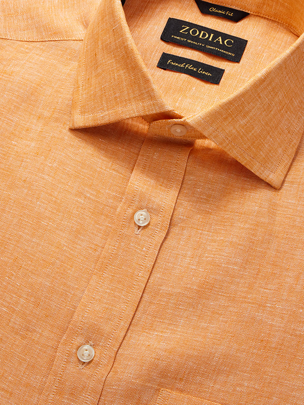 Positano Orange Solid Half Sleeve Classic Fit Semi Formal European Flax Linen Shirt
