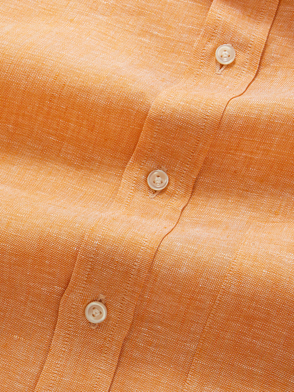 Positano Orange Solid Half Sleeve Classic Fit Semi Formal European Flax Linen Shirt