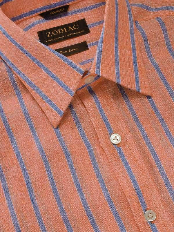 Positano Orange Striped Half Sleeve Classic Fit Semi Formal French Flax Linen Shirt