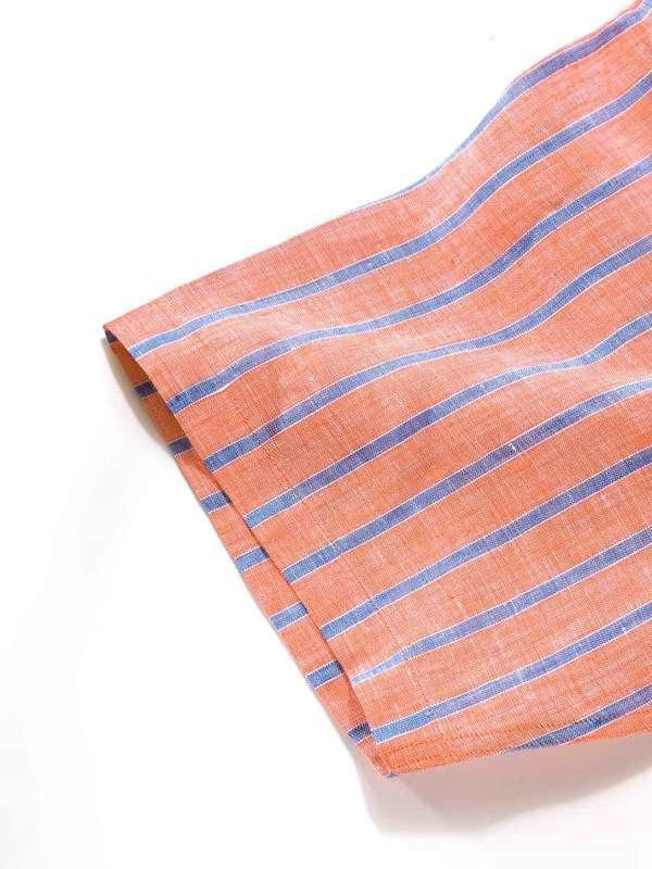 Positano Orange Striped Half Sleeve Classic Fit Semi Formal French Flax Linen Shirt