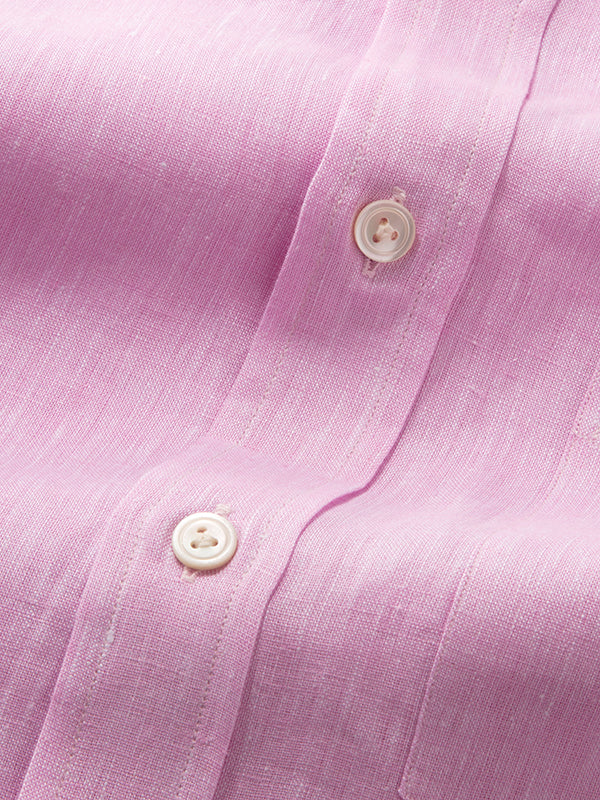 Positano Pink Solid Full Sleeve Classic Fit Semi Formal European Flax Linen Shirt