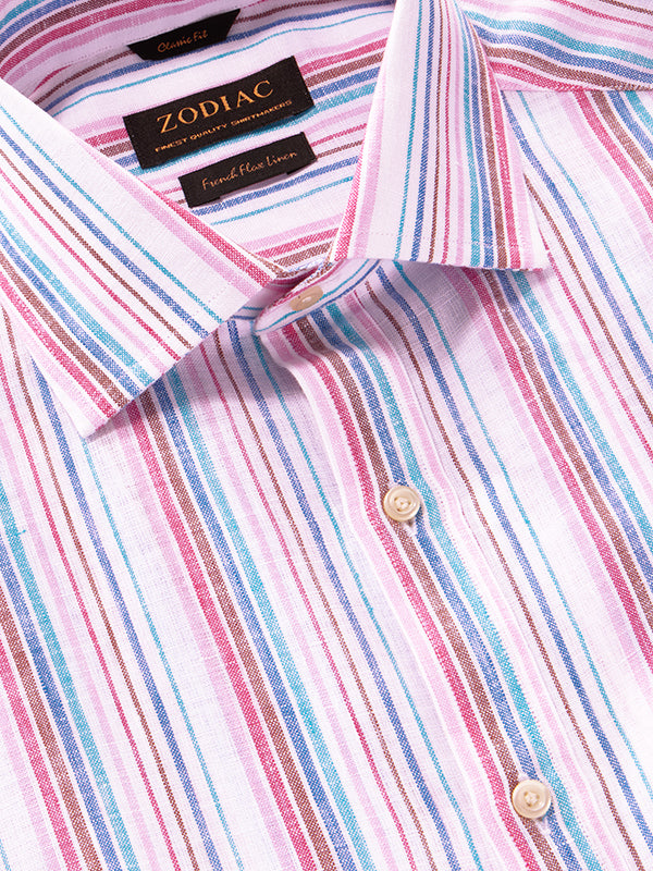 Positano Pink Striped Half Sleeve Classic Fit Semi Formal European Flax Linen Shirt