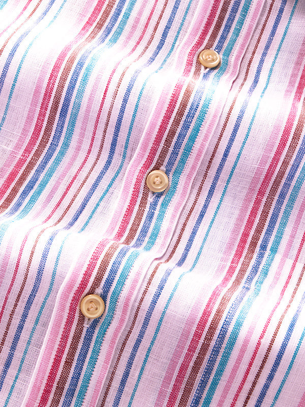 Positano Pink Striped Half Sleeve Classic Fit Semi Formal European Flax Linen Shirt