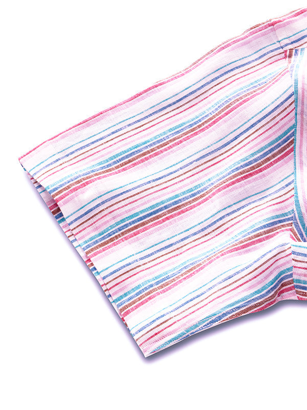 Positano Pink Striped Half Sleeve Classic Fit Semi Formal European Flax Linen Shirt