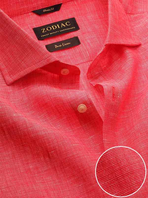 Positano Red Solid Full Sleeve Single Cuff Classic Fit Semi Formal European Flax Linen Shirt