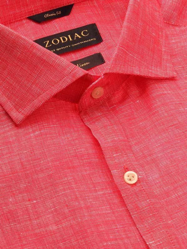 Positano Red Solid Full Sleeve Single Cuff Classic Fit Semi Formal European Flax Linen Shirt
