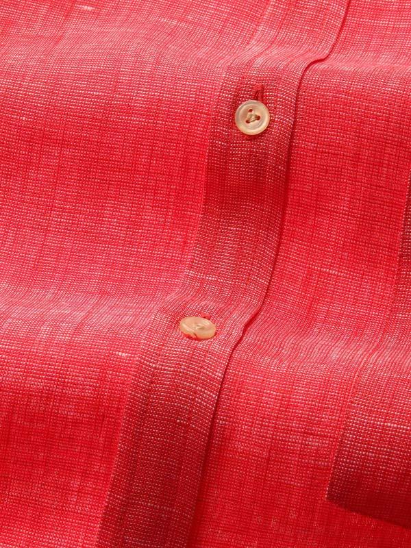 Positano Red Solid Full Sleeve Single Cuff Classic Fit Semi Formal European Flax Linen Shirt