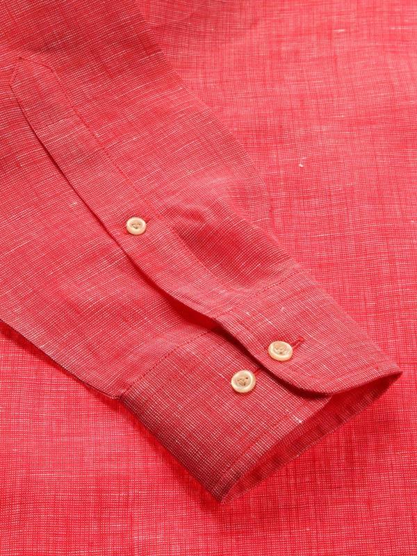 Positano Red Solid Full Sleeve Single Cuff Classic Fit Semi Formal European Flax Linen Shirt