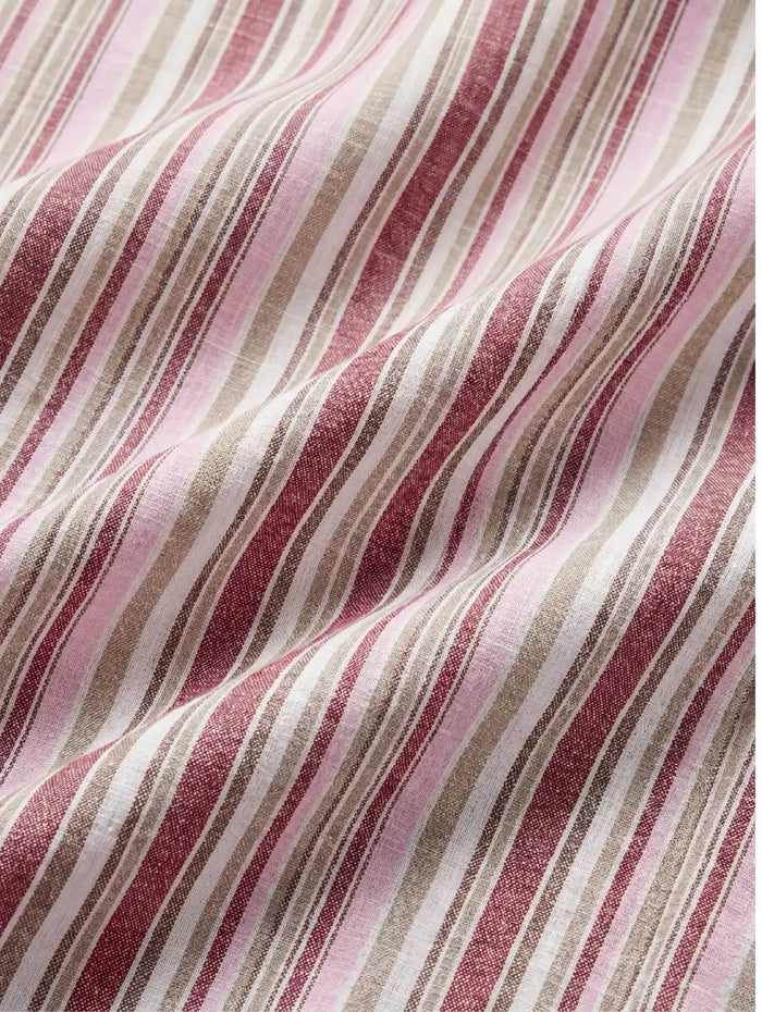 Positano Red Striped Full Sleeve Single Cuff Classic Fit Semi Formal European Flax Linen Shirt