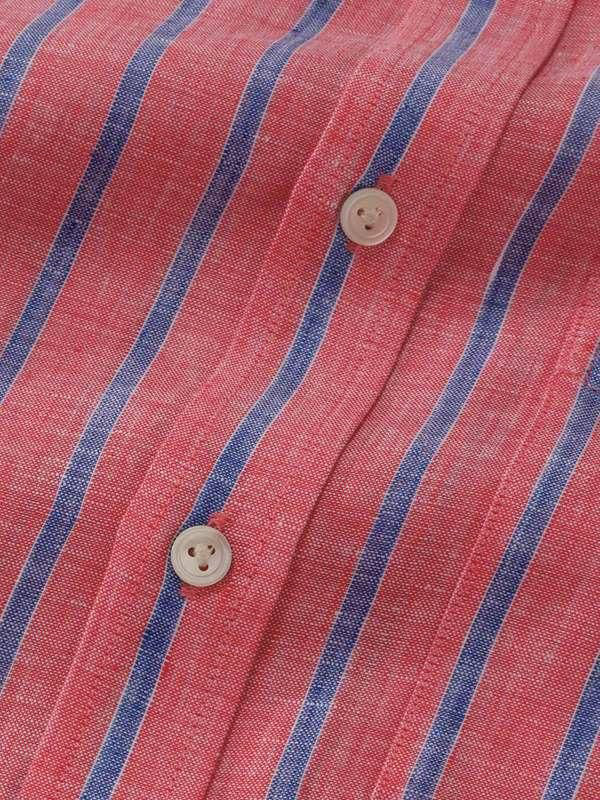 Positano Red Striped Half Sleeve Classic Fit Semi Formal French Flax Linen Shirt