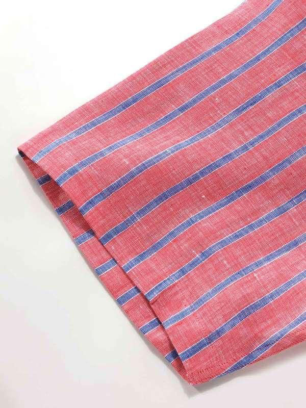 Positano Red Striped Half Sleeve Classic Fit Semi Formal French Flax Linen Shirt