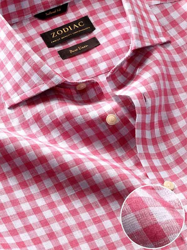 Positano Rose Check Full Sleeve Single Cuff Tailored Fit Semi Formal European Flax Linen Shirt