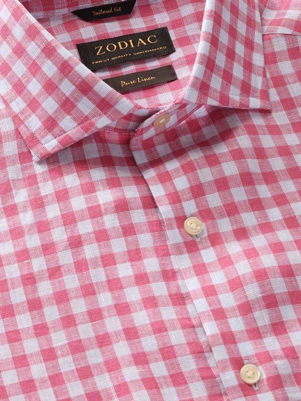 Positano Rose Check Full Sleeve Single Cuff Tailored Fit Semi Formal European Flax Linen Shirt