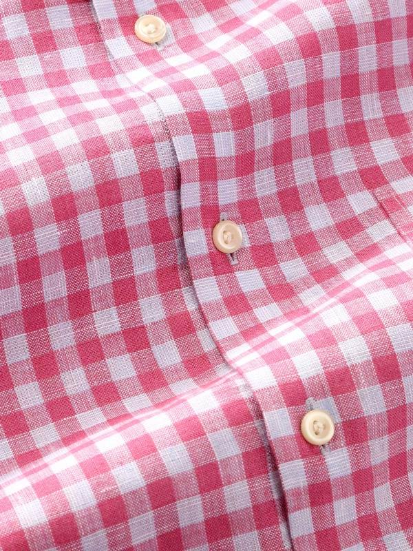 Positano Rose Check Full Sleeve Single Cuff Tailored Fit Semi Formal European Flax Linen Shirt