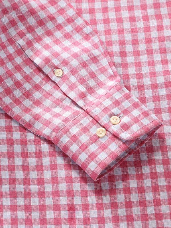 Positano Rose Check Full Sleeve Single Cuff Tailored Fit Semi Formal European Flax Linen Shirt