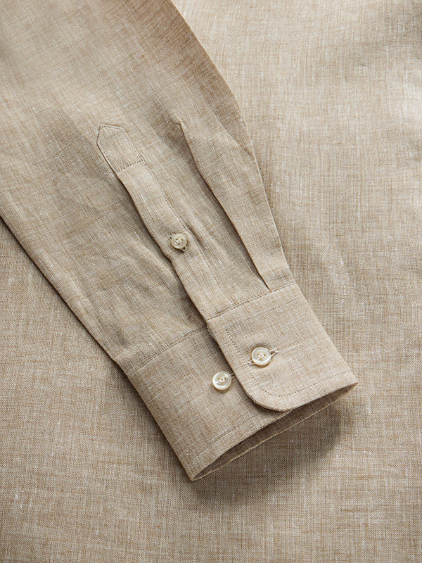 Positano Sand Solid Full Sleeve Single Cuff Tailored Fit Semi Formal European Flax Linen Shirt