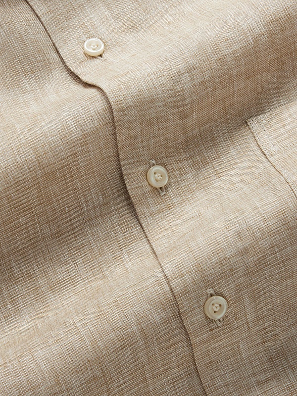 Positano Sand Solid Full Sleeve Single Cuff Tailored Fit Semi Formal French Flax Linen Shirt