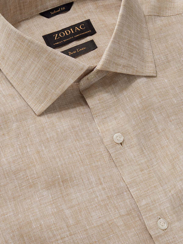 Positano Sand Solid Half Sleeve Tailored Fit Semi Formal European Flax Linen Shirt