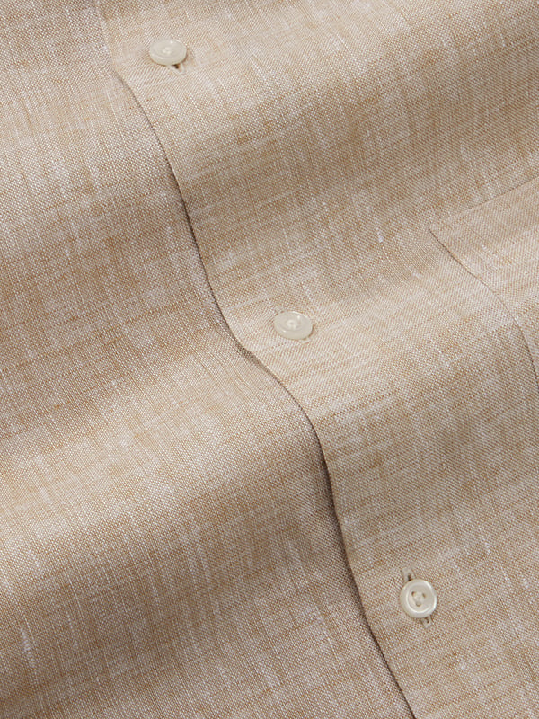 Positano Sand Solid Half Sleeve Tailored Fit Semi Formal European Flax Linen Shirt