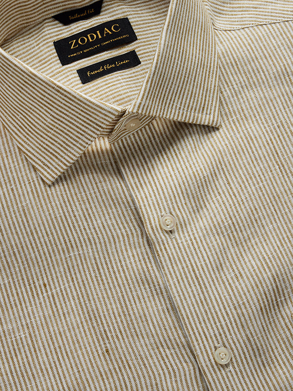 Positano Sand Striped Full Sleeve Single Cuff Tailored Fit Semi Formal European Flax Linen Shirt