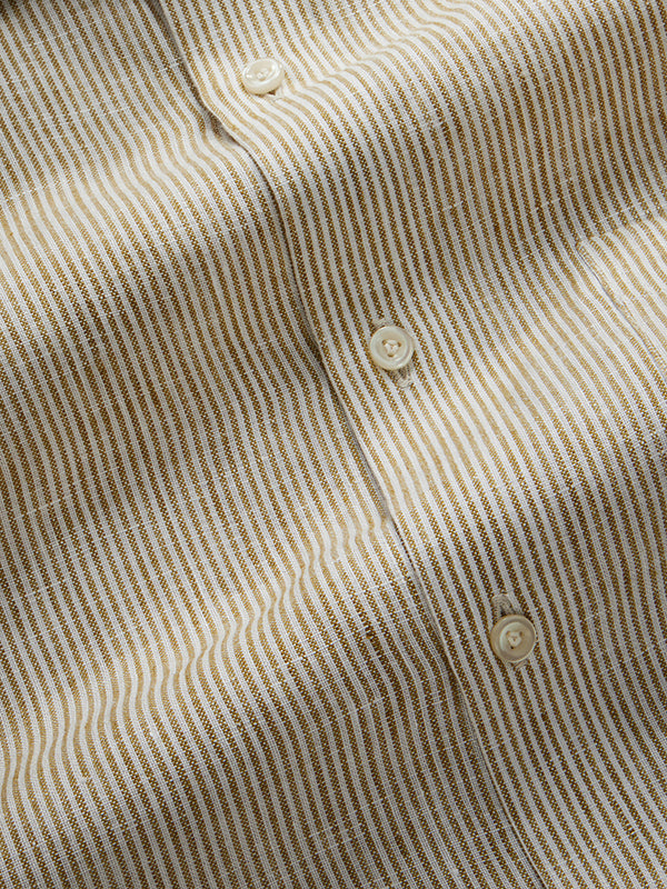 Positano Sand Striped Full Sleeve Single Cuff Tailored Fit Semi Formal European Flax Linen Shirt