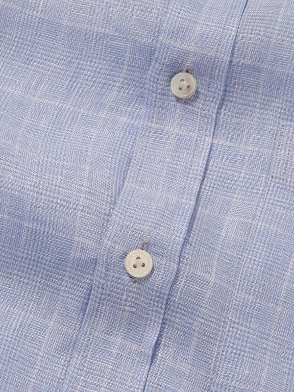 Positano Sky Check Full Sleeve Single Cuff Classic Fit Semi Formal French Flax Linen Shirt
