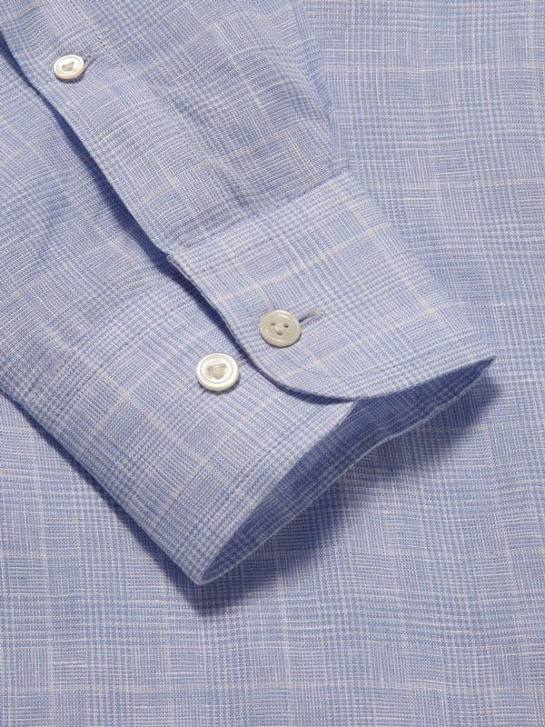 Positano Sky Check Full Sleeve Single Cuff Classic Fit Semi Formal French Flax Linen Shirt