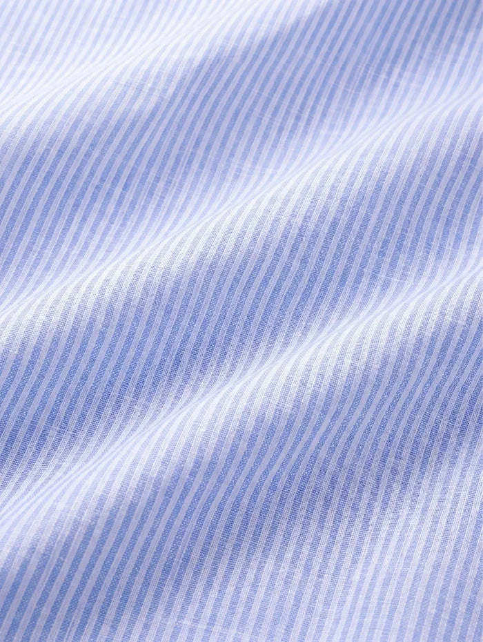 Positano Sky Striped Full Sleeve Single Cuff Classic Fit Semi Formal European Flax Linen Shirt