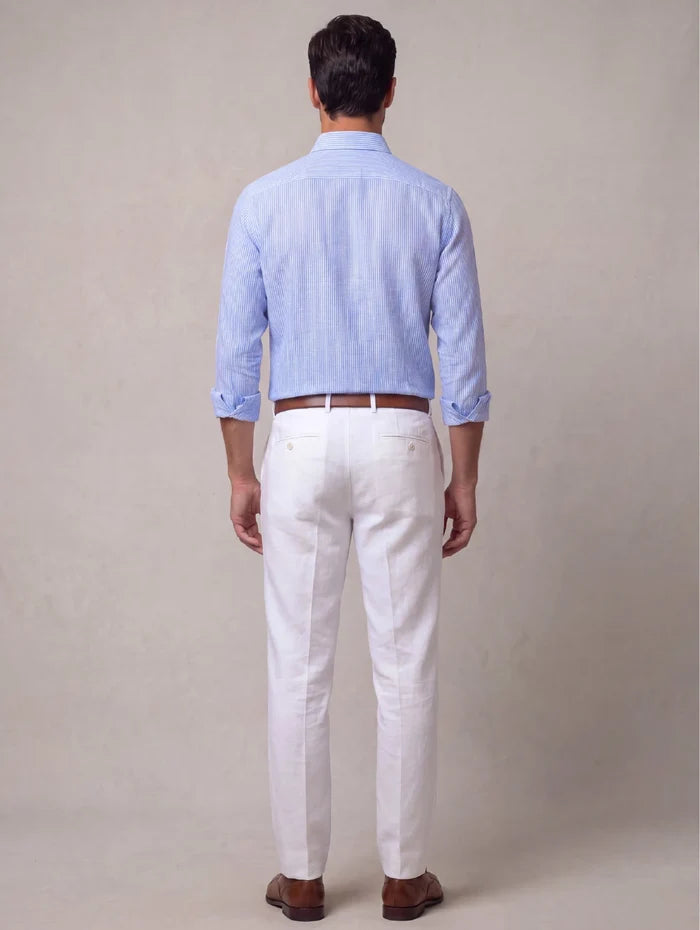 Positano Sky Striped Full Sleeve Single Cuff Classic Fit Semi Formal European Flax Linen Shirt
