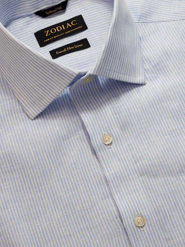 Positano Sky Striped Full Sleeve Single Cuff Tailored Fit Semi Formal French Flax Linen Shirt