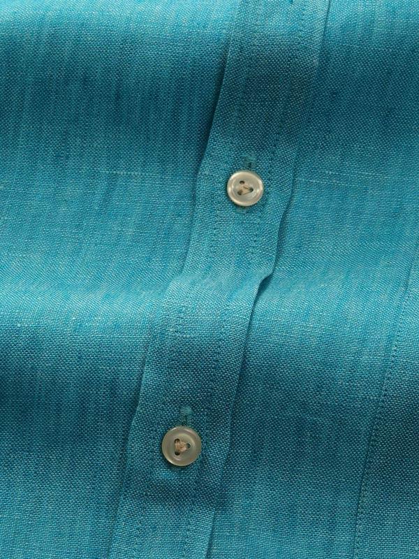 Positano Teal Solid Full Sleeve Single Cuff Classic Fit Semi Formal French Flax Linen Shirt