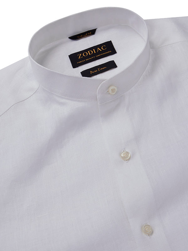Positano White Solid Full Sleeve Single Cuff Tailored Fit Semi Formal European Flax Linen Shirt
