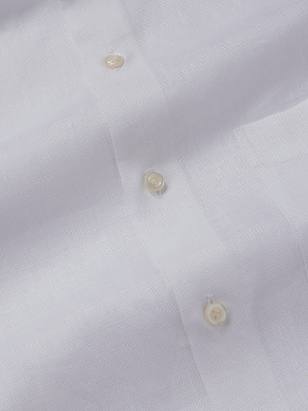 Positano White Solid Full Sleeve Single Cuff Tailored Fit Semi Formal European Flax Linen Shirt
