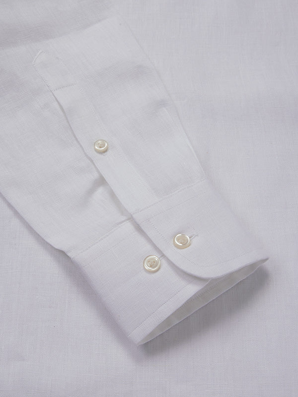 Positano White Solid Full Sleeve Single Cuff Tailored Fit Semi Formal European Flax Linen Shirt