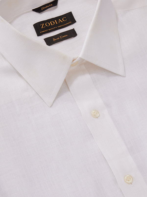 Positano White Solid Half Sleeve Classic Fit Semi Formal European Flax Linen Shirt