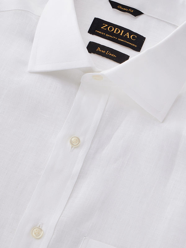 Positano White Solid Half Sleeve Classic Fit Semi Formal European Flax Linen Shirt