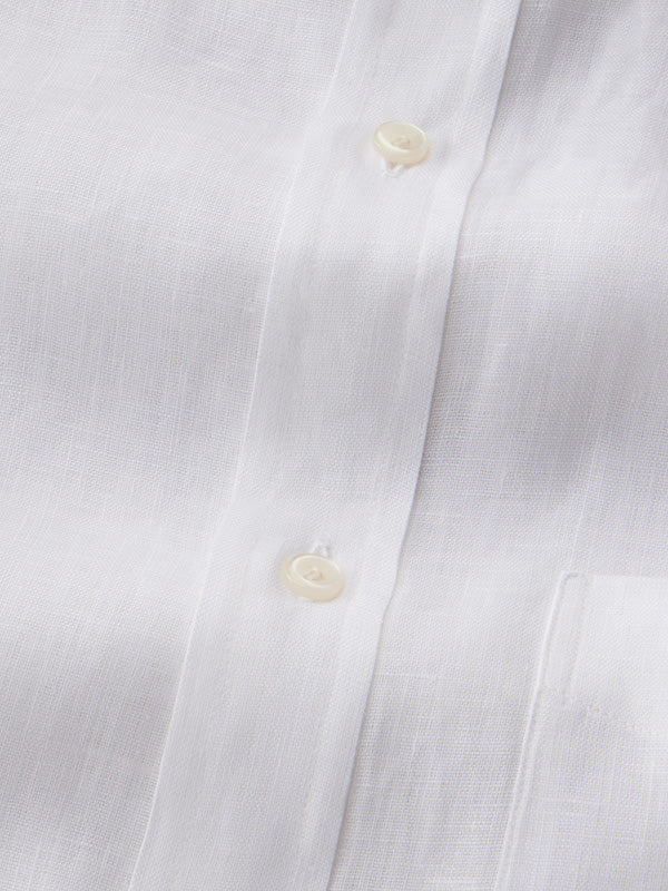 Positano White Solid Half Sleeve Classic Fit Semi Formal European Flax Linen Shirt