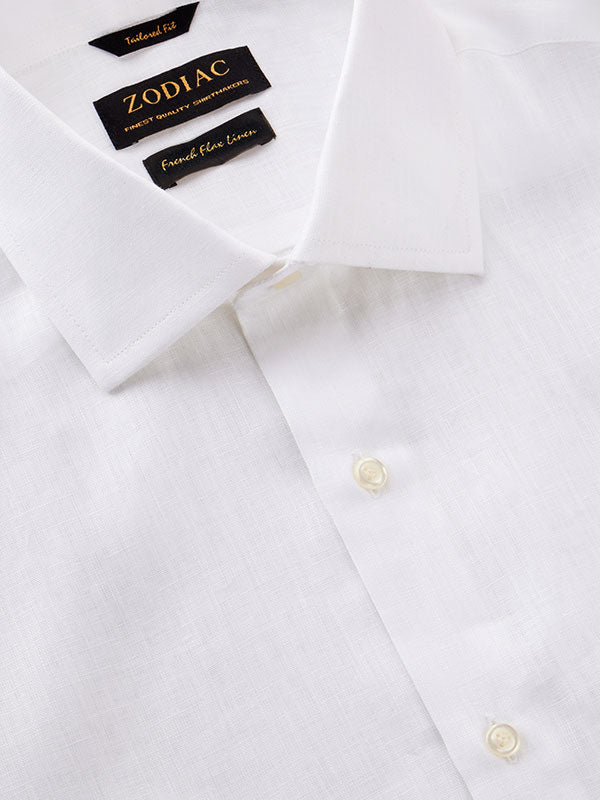 Positano White Solid Half Sleeve Tailored Fit Semi Formal European Flax Linen Shirt