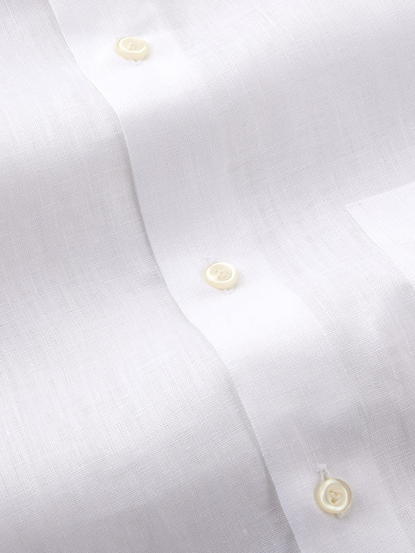 Positano White Solid Half Sleeve Tailored Fit Semi Formal European Flax Linen Shirt