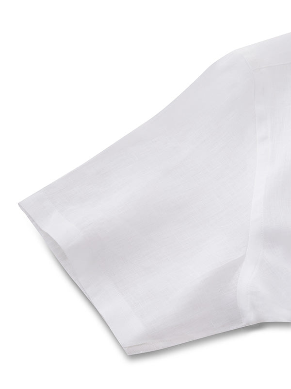 Positano White Solid Half Sleeve Tailored Fit Semi Formal European Flax Linen Shirt