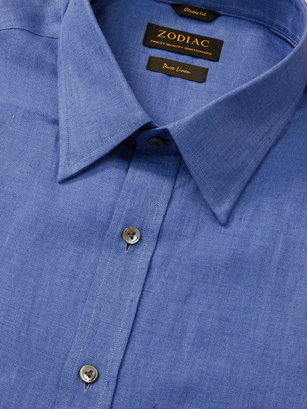 Praiano Blue Solid Half Sleeve Classic Fit Semi Formal French Flax Linen Shirt