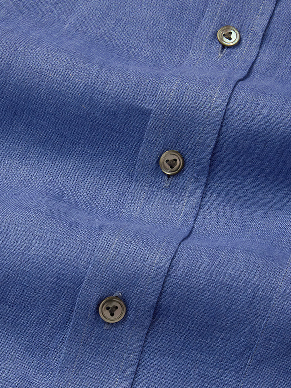 Praiano Blue Solid Half Sleeve Classic Fit Semi Formal French Flax Linen Shirt