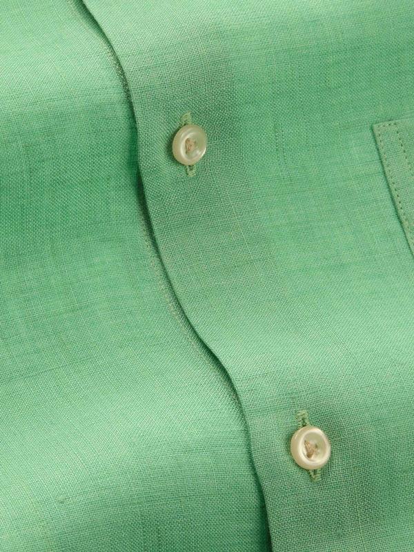 Praiano Green Solid Full Sleeve Single Cuff Classic Fit Semi Formal French Flax Linen Shirt