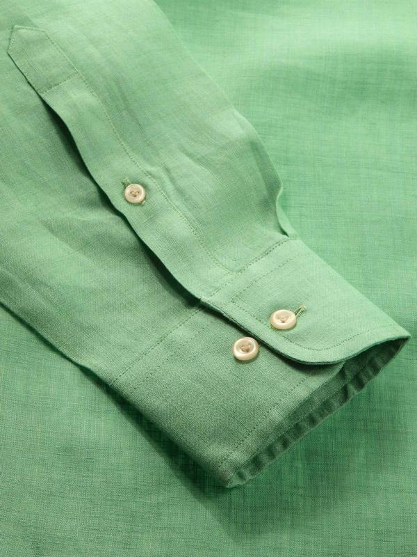 Praiano Green Solid Full Sleeve Single Cuff Classic Fit Semi Formal French Flax Linen Shirt