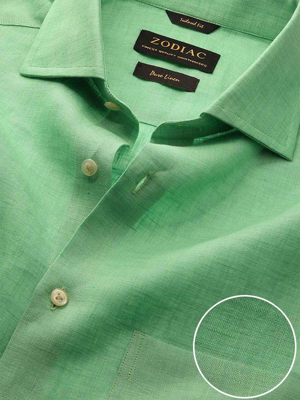 Praiano Green Solid Full Sleeve Single Cuff Tailored Fit Semi Formal French Flax Linen Shirt