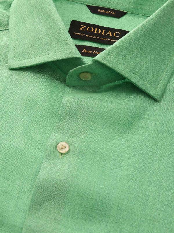 Praiano Green Solid Full Sleeve Single Cuff Tailored Fit Semi Formal French Flax Linen Shirt